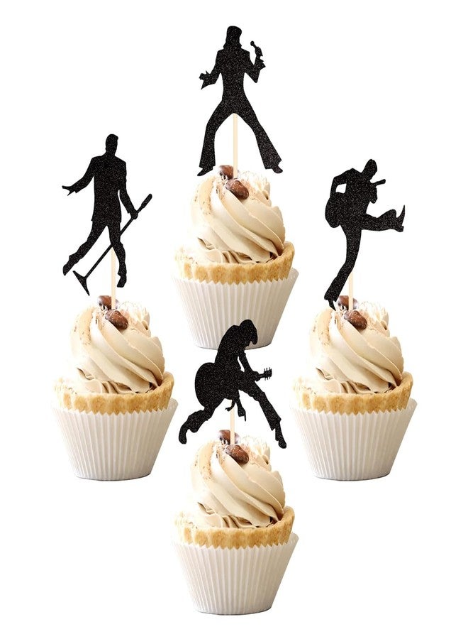 Incrizma 24 PCS Rock Band Cupcake Toppers Black Rock Pop Music Theme Cupcake Picks Music Concert Theme Birthday Party Cake Decorations Supplies (Rock Band Cupcake, 24) - Image 1